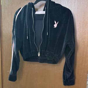 Black Velour Women's Jacket with Pink Accents